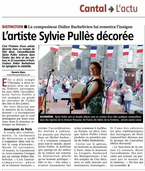 Sylvie Pullès accordéoniste, Comitat d'Espalion,  décorée !
