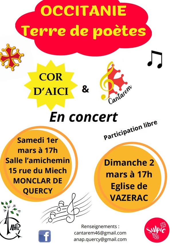 (82)  ANAP Quercy a le plaisir de vous inviter à 2 concerts