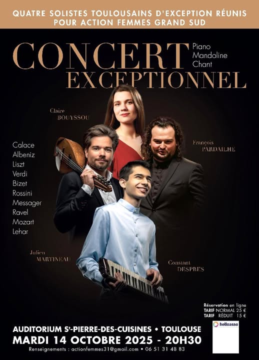 Concert exceptionnel au profit de l'association Action Femmes Grand Sud !