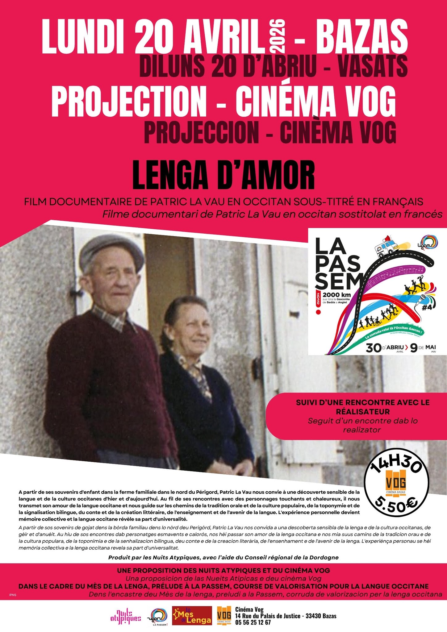 BAZAS -Documentaire Lenga d&rsquo;amor va être projeté le lundi 20 avril à 14h30