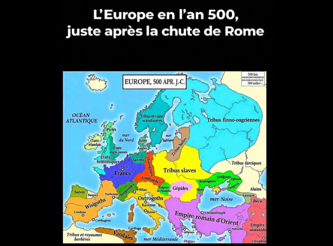 L’Europe et une partie du bassin méditerranéen en l’an 500